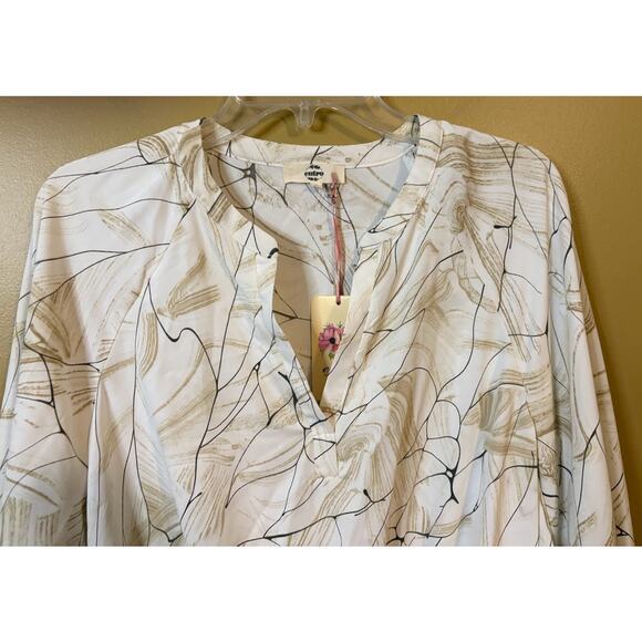 Entro Cream Abstract Print Balloon Sleeve Bodysuit - Size Small - NWT - Picture 3 of 8